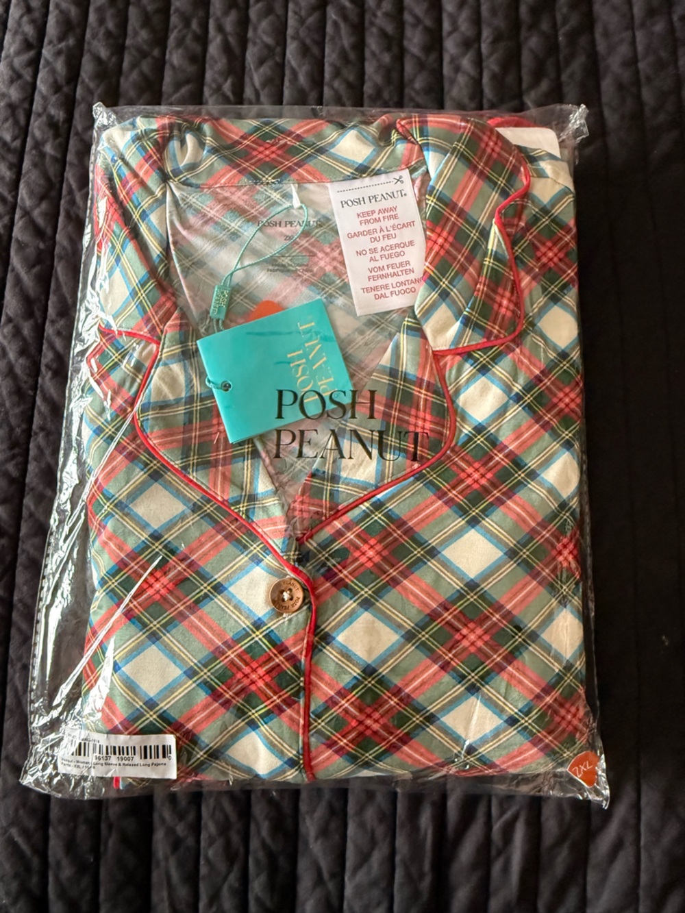 Posh Peanut Holiday Plaid Long Sleeve Pajama Top - Red, Blue, Cream, Green